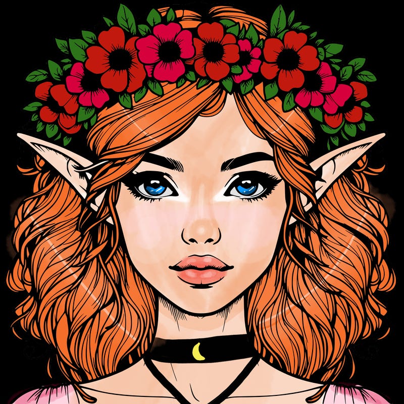 realistic female elf with flower crown