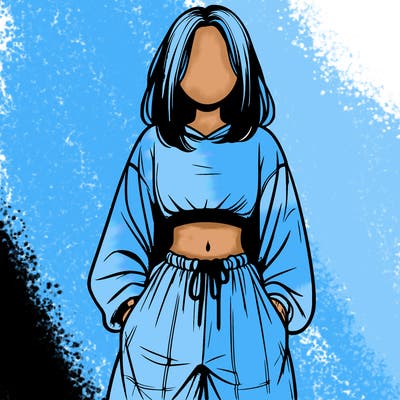 realistic girl faceless with baggy pants and a crop top