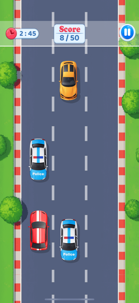 Pink Princess Learning Phone - Top down view of a car racing mini game for children in the Pink Princess Learning Phone app