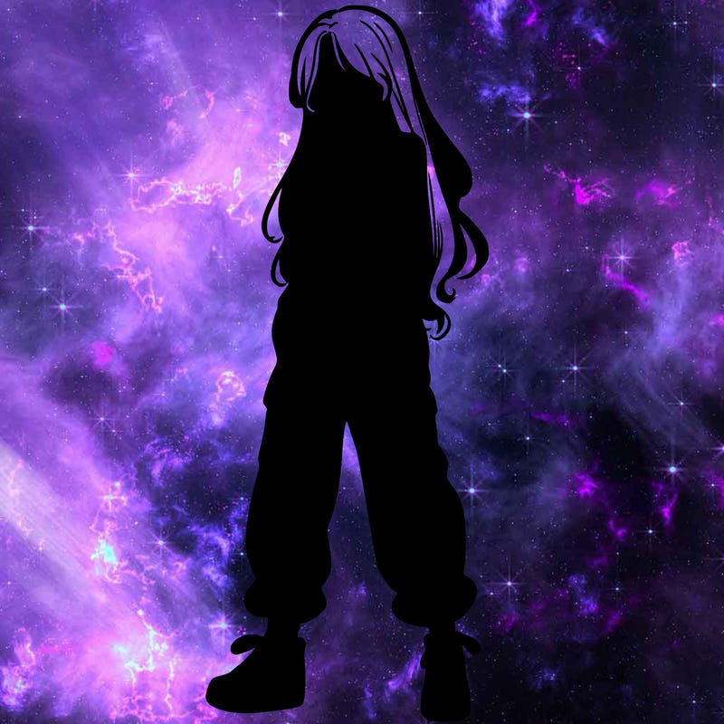 girl in baggy pants crop top and long hair