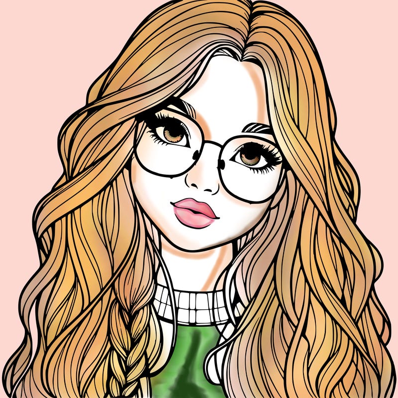 girl with long hair and freckles and glasses realistic