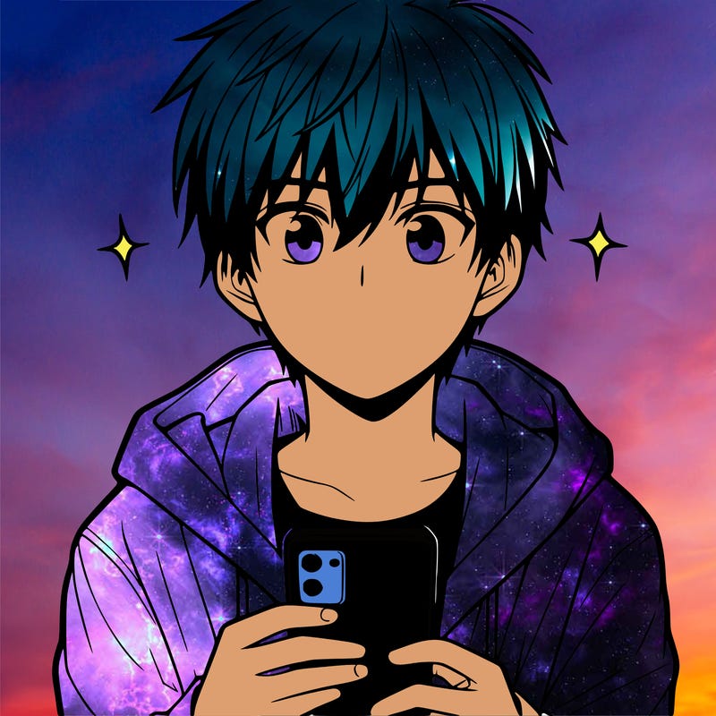 anime boy staring at phone