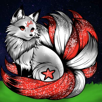 realistic detailed 9 tailed anime fox