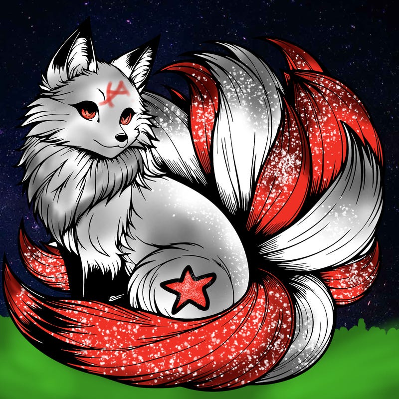 realistic detailed 9 tailed anime fox