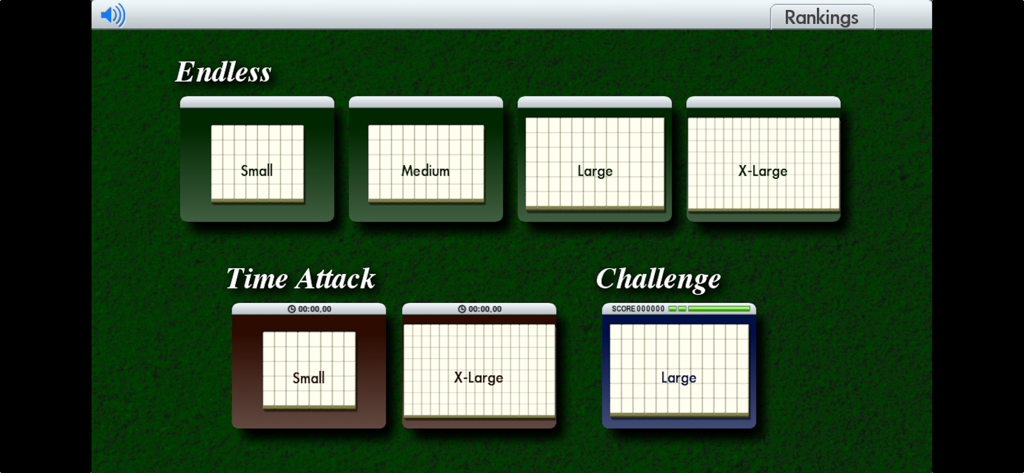Shisen-Sho - Schermata di selezione delle modalità di gioco di Shisen-Sho con opzioni Infinita, Contro il tempo e Sfida.