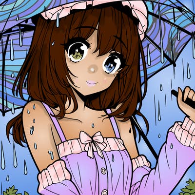 pretty anime girl in the rain