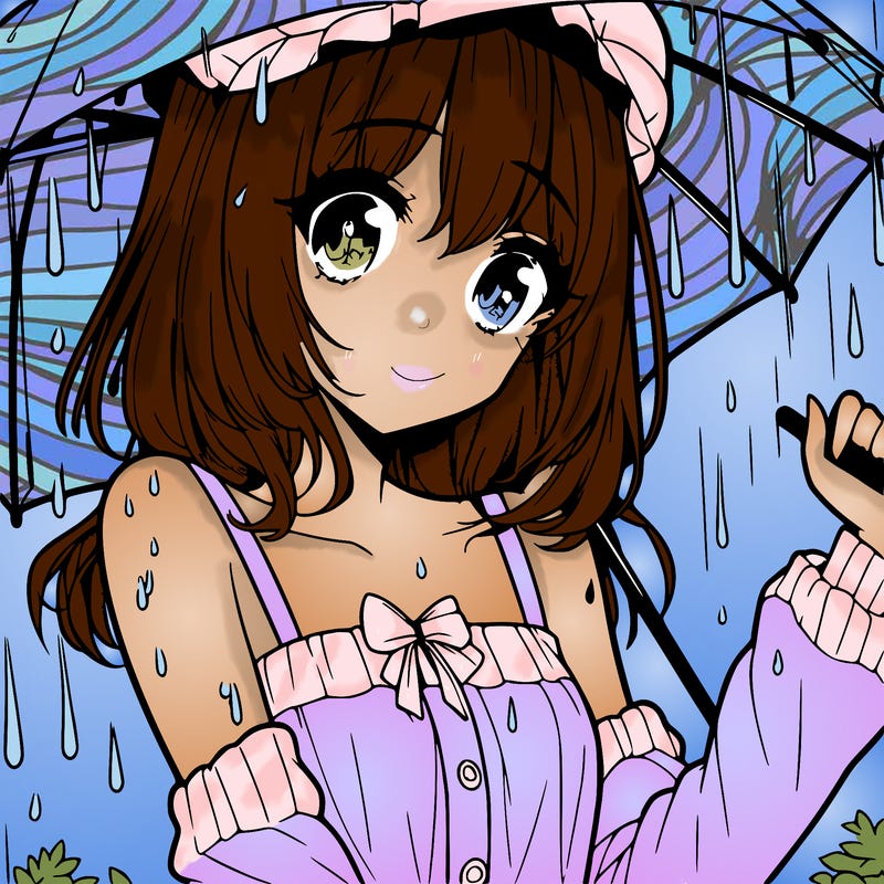 pretty anime girl in the rain