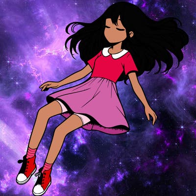 realistic girl floating