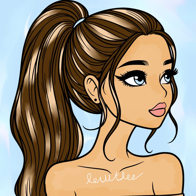 a beautiful and realistic girl with a high pony tail