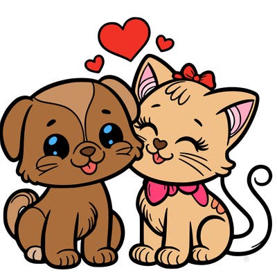 cat with a dog and in love