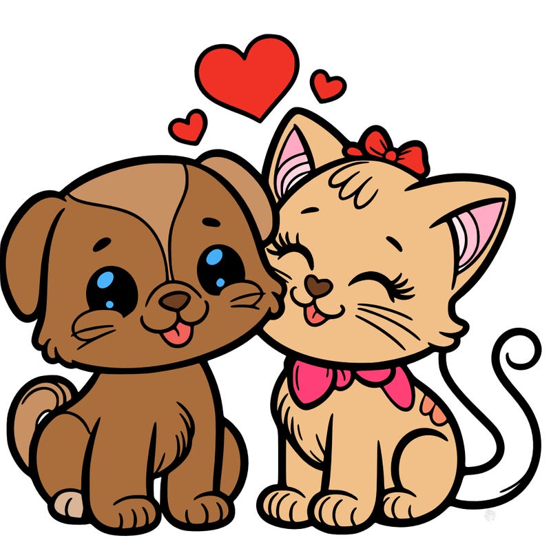 cat with a dog and in love