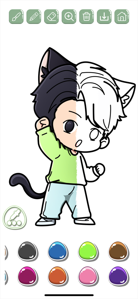 Manga & Anime coloring book - Digital coloring page of a chibi anime character with cat ears