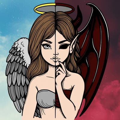 realistic angel half demon