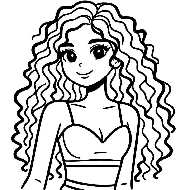 girl with long curly hair in crop top