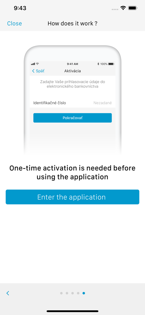 CSOB SmartToken onboarding screen explaining the one-time activation process