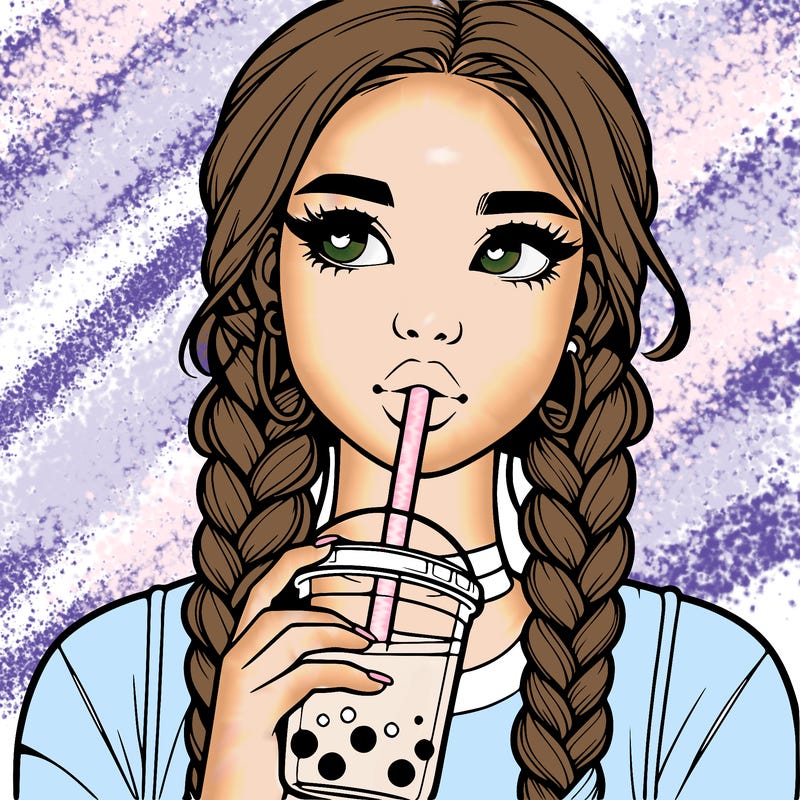 realistic girl with braided hair drinking boba