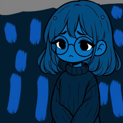 sad girl with glasses in a sweater