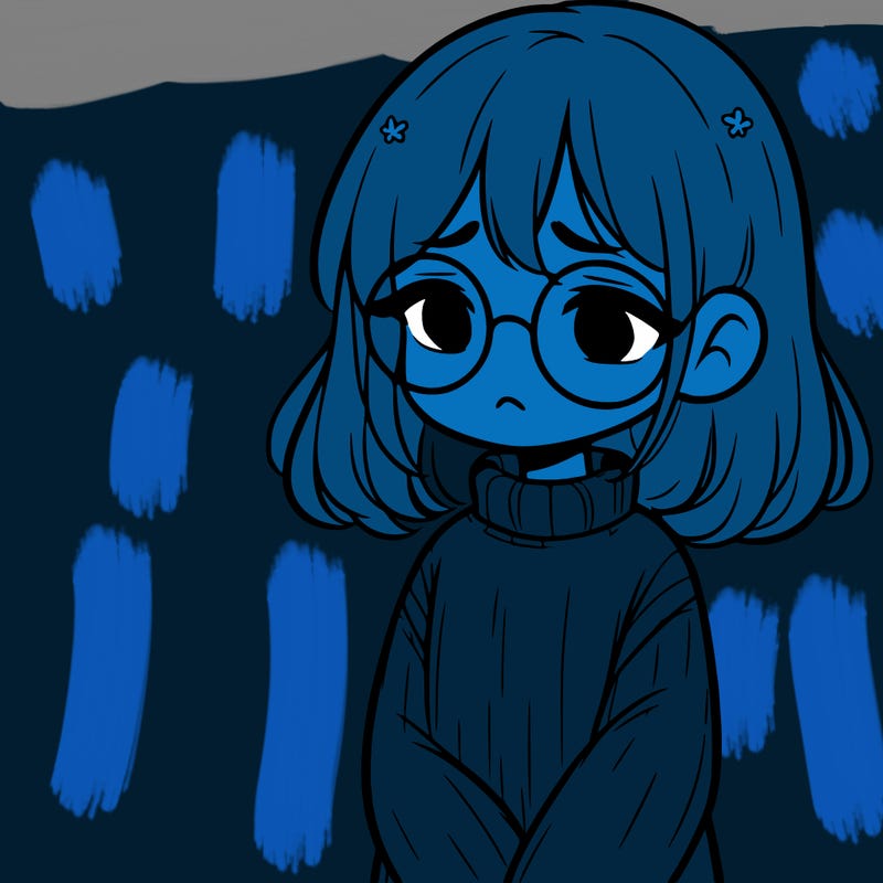 sad girl with glasses in a sweater