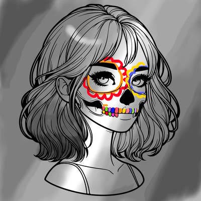 realistic girl with skull
