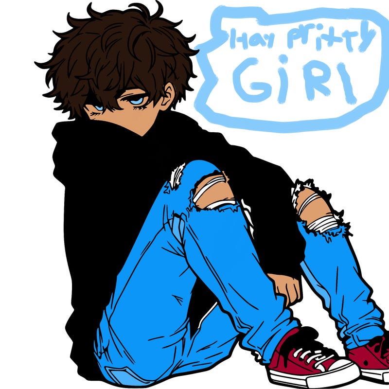a male hoddie ripped jeans messy hair anime