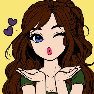 realistic girl winking and blowing a kiss while making heart hands