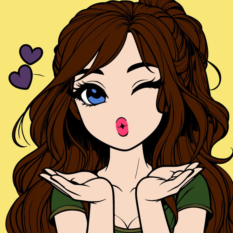 realistic girl winking and blowing a kiss while making heart hands
