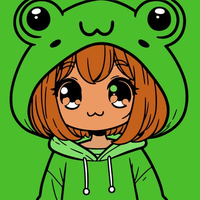 cute girl wearing a frog hoodie