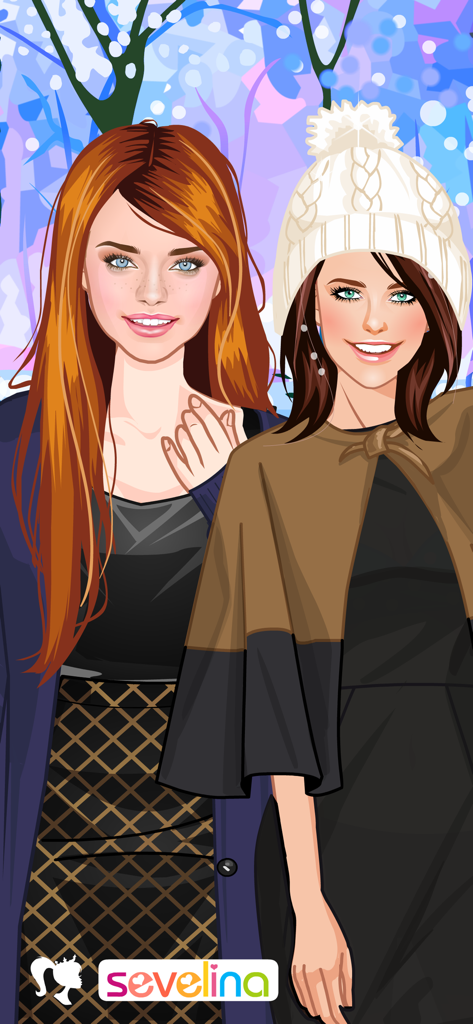 Autumn fashion dress up game - Dos chicas vestidas con elegantes conjuntos de otoño con abrigos y un gorro blanco