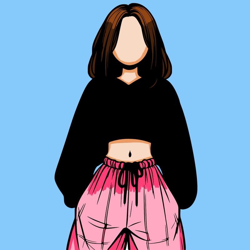 realistic girl faceless with baggy pants and a crop top