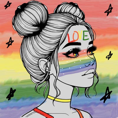 realistic girl with buns on the top of her head