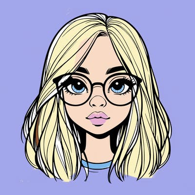 realistic girl with her hair down and glasses  and a nose