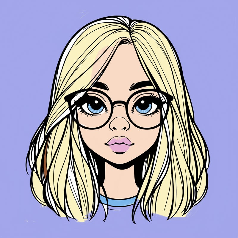 realistic girl with her hair down and glasses  and a nose