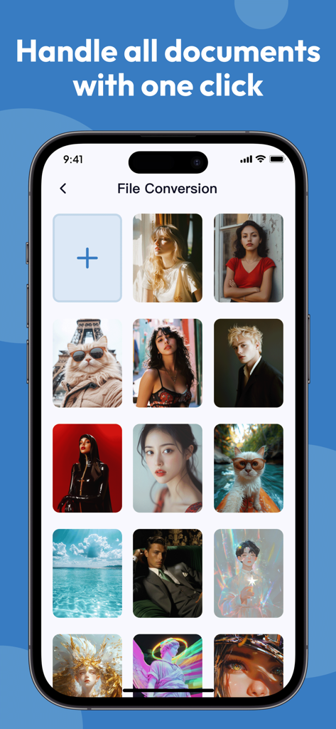 Interface do aplicativo Flexi PDF mostrando a tela de conversão de arquivos com uma grade de imagens