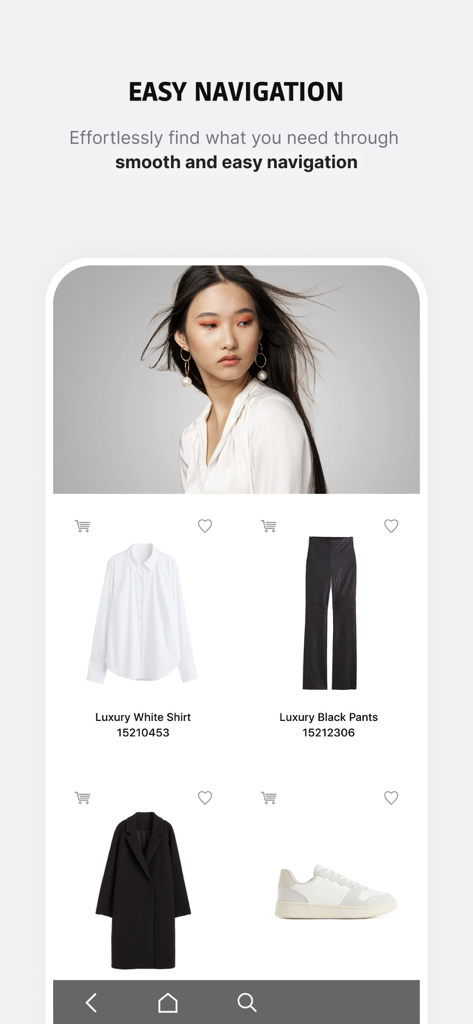 Interface de l'application de vente B2B Colect affichant un catalogue de produits de mode avec une navigation facile