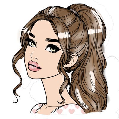 realistic girl with a ponytail on her hair and lips