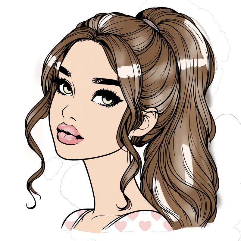 realistic girl with a ponytail on her hair and lips