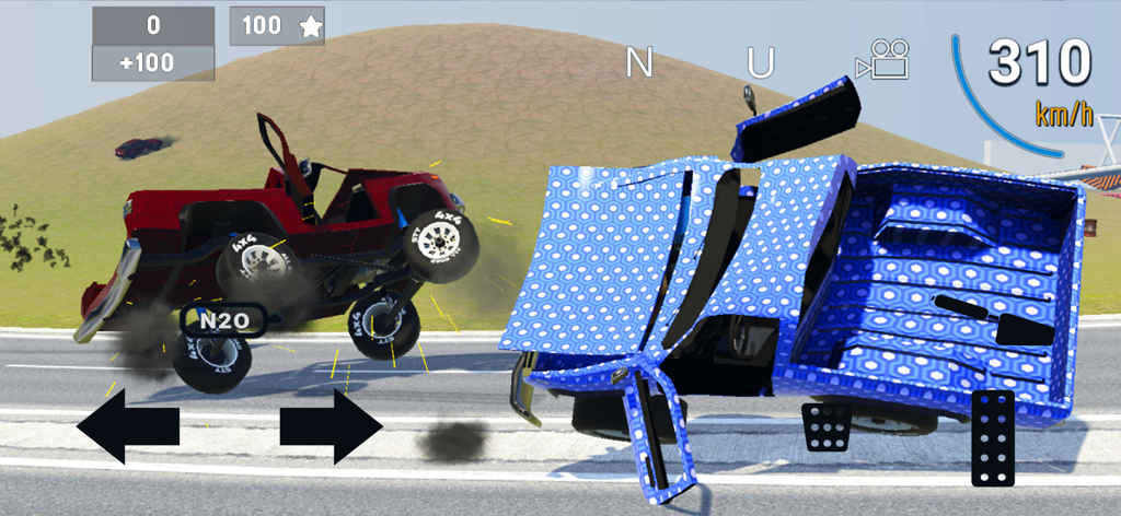 Vehicle Crash Test Simulator - Dos camiones chocando y volcando en una simulación de choque a alta velocidad