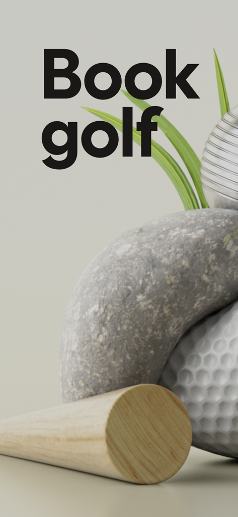 Sweetspot. - Sweetspot app intro screen with the text Book golf and artistic golf elements