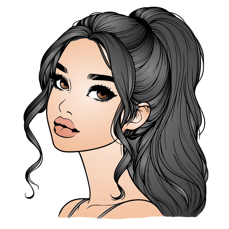 realistic girl with a ponytail on her hair and lips