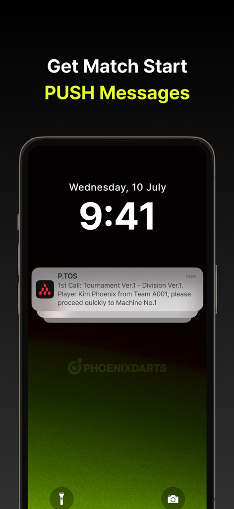 P.TOS - La pantalla de bloqueo de un smartphone que muestra una notificación push de la aplicación P.TOS alertando a un jugador para que comience su partida