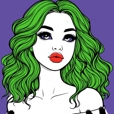 realistic girl with wavy hair and lips