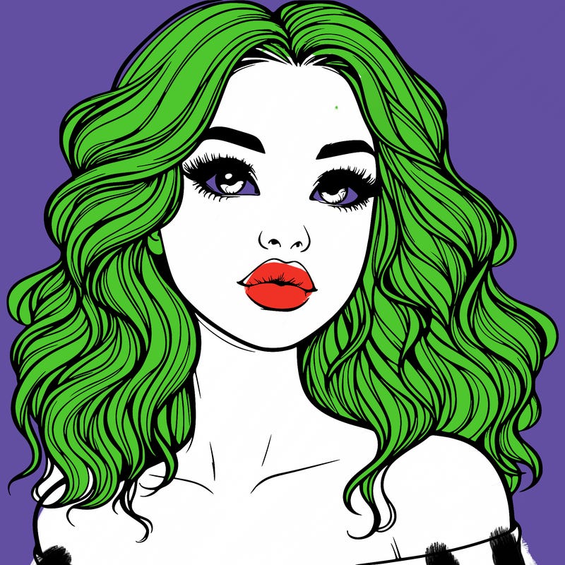 realistic girl with wavy hair and lips