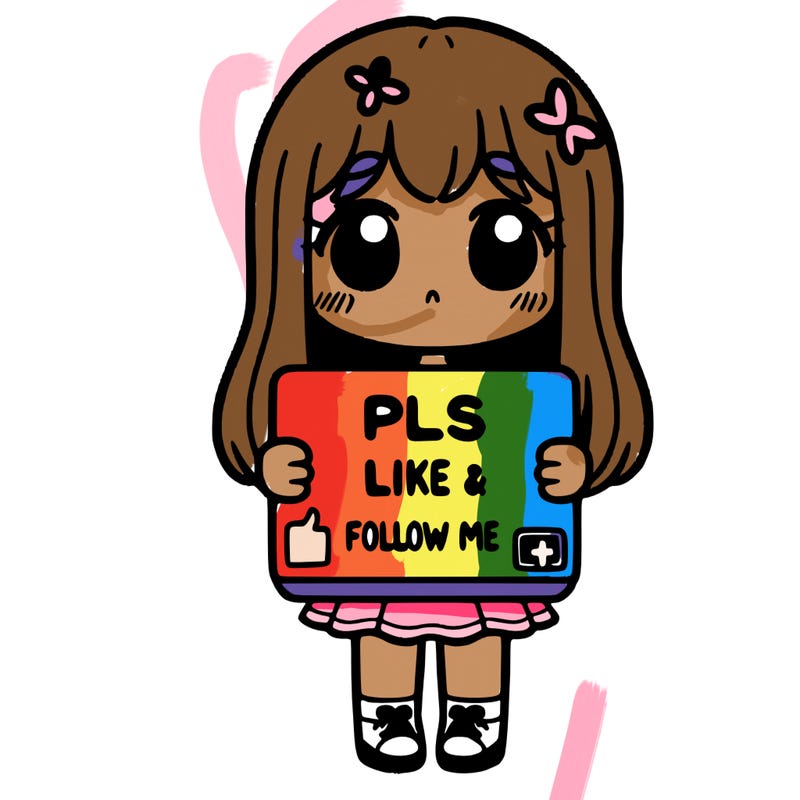 girl holding a sign that says pls like and follow me