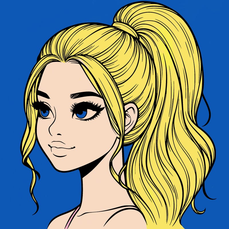 realistic girl with a high ponytail