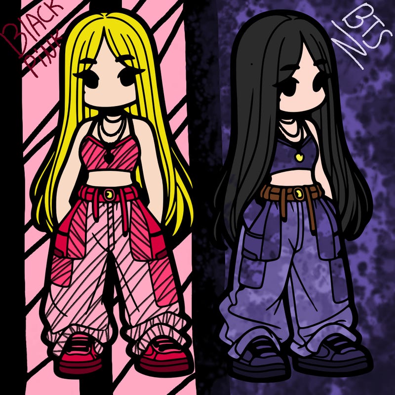 girl in baggy pants crop top and long hair