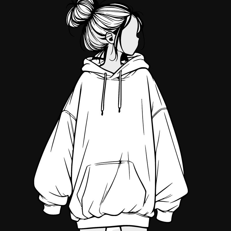 realistic girl with a oversized sweatshirt on and a bun