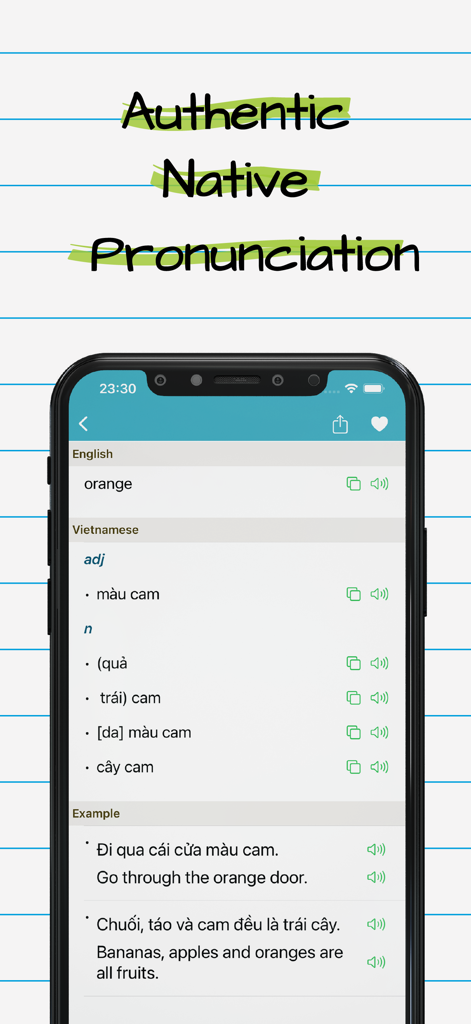 Vietnamese English Dictionary* - Vietnamese English Dictionary interface showing native pronunciation icons and word translations