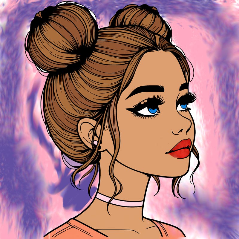 realistic girl with buns on the top of her head
