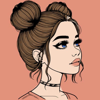 realistic girl with buns on the top of her head