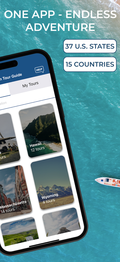 Action Tour Guide: Experiences - Écran de l'application mobile Action Tour Guide affichant diverses visites de voyage
